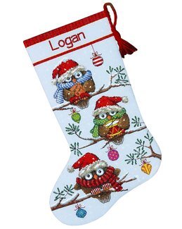 Broderipakke Julestrømpe Ugler klare til jul - Dimensions