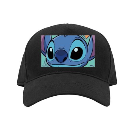 Kasket Farverig tegnet blå karakter med store øjne, geometriske former og retro-inspireret baggrund i legende illustration