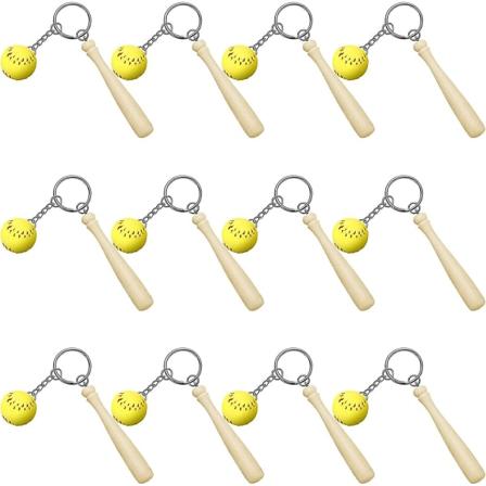 12 bitar Softball Nyckelring Mini Trä Bat Softball Nyckelring Softball Nyckelringar Kompatibel med Girl Team Softball Sport Party Favors