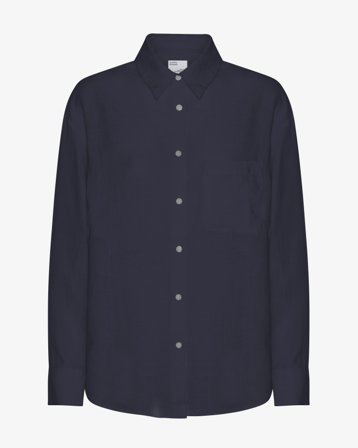 Linen Oversized Shirt - Navy Blue M