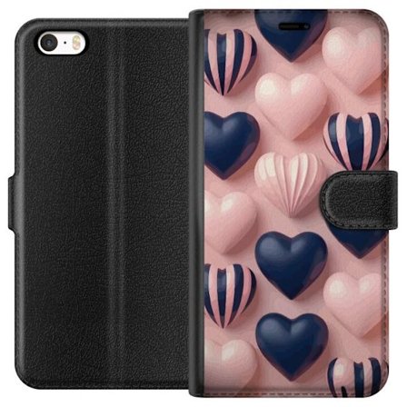 Yhteensopiva Lompakkokotelo Apple iPhone 5s Pehmeät kolmiulotteiset sydämet vaaleanpunaisessa ja merensinisessä sävyssä romanttisessa kuosissa