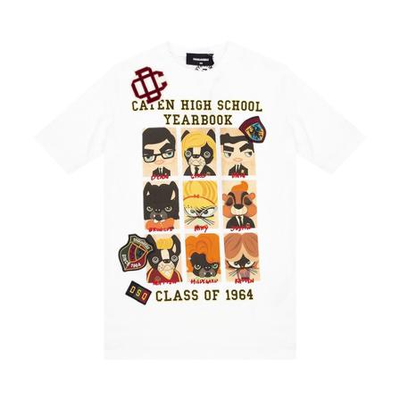 Dsquared2, Yearbook Print T-shirt Wit, Dames, Maat:M,Katoen,Patches