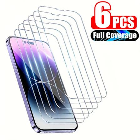 6 stk. Hærdet glas til iPhone 14 Pro Max 14 Plus 14Pro skærmbeskyttelse til iPhone 15 13 12 11 Pro Max 122 Mini 13 Mini glas For iPhone Xs Max 6Pcs 