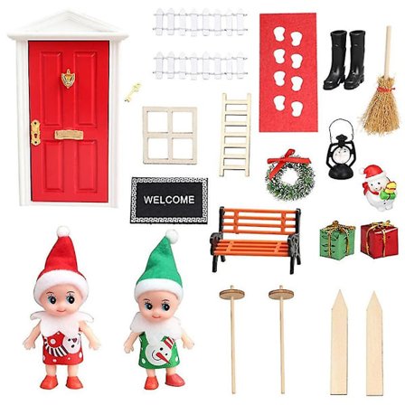 Elf-dörr Juldekoration Ljussträng Hatt Krans Miniatyrträd Presentaskar Fe Toyhouse Miniatyrscen