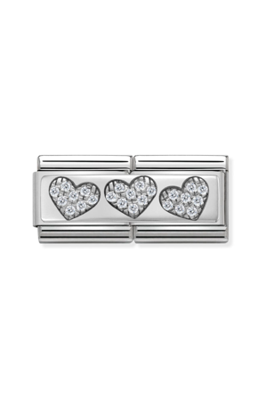 Double Rich 925 Sterling Silver & CZ, 3 Hearts