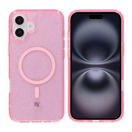 iPhone 16 Plus Rvelon Mobilskal TPU med MagSafe - Glitter Rosa