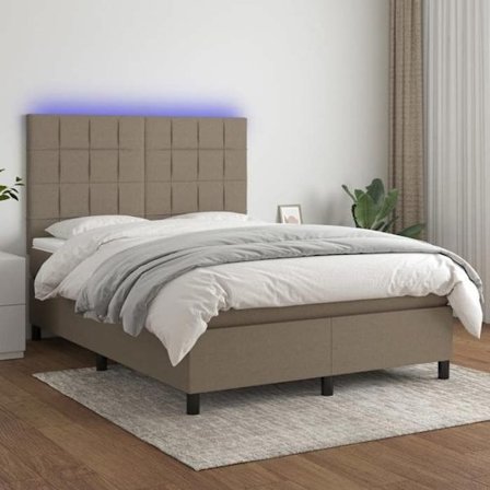 Maison Exclusive - Sengebund med latten og madras samt LED Taupe 140x190cm Stof