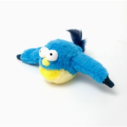 Interaktiv Blå Fugl med Vingeslag Kattelegetøj med Katteurt og Kvidrende Lyd til Katte og Killinger Plys Berøringsaktiveret Genopladeligt 
