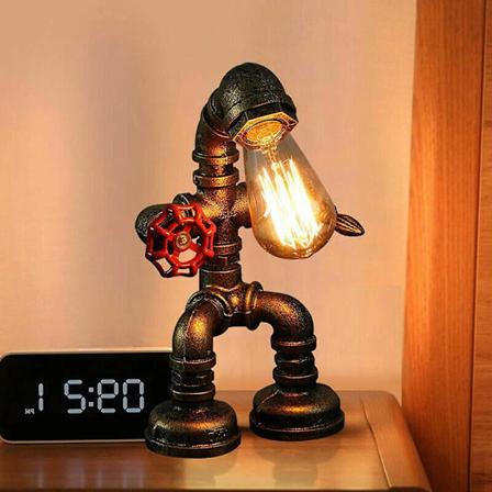 Industrielle robotlamper for gutter i retro steampunk-stil, kul og søt bordlampe, vannrørlampe for kontor, soverom, stue bB