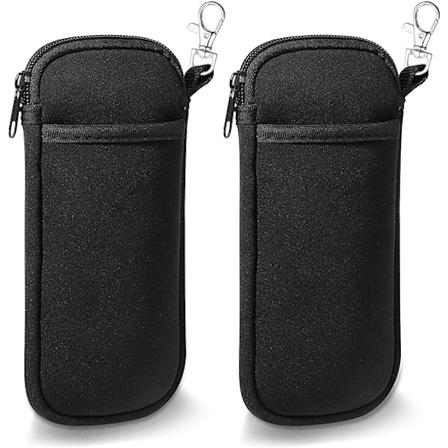 (Svart) Dubbelskiktad mjukt glasögonfodral med karbinhake, ultralätt bärbar neoprenglasögonväska 2pcs