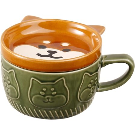 Søt hundekrus med lokk, dyrekaffe tekopp og skålsett, bursdagsutdanning Gaver Valentinsdag Morsdag Påske Jul Gaver til kvinner Mamma