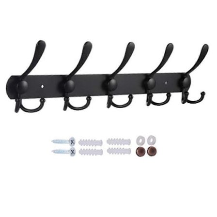Vægmonteret knagerække lang, 5 trippelkroge til ophængning af jakker