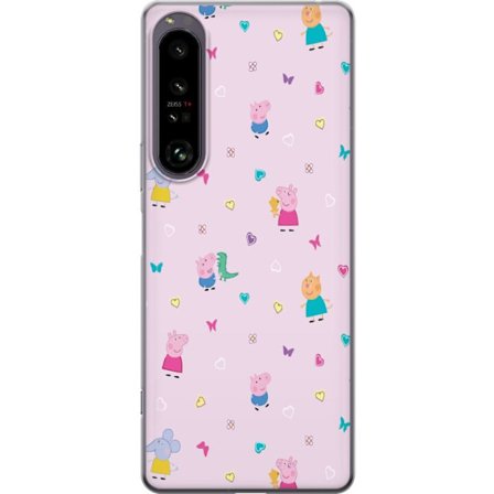 Yhteensopiva Puhelinkuori Sony Xperia 1 IV Äiti Porsas vauvan rakastava Peppa Pig -kuvitus pehmeissä väreissä lapsiaiheisiin