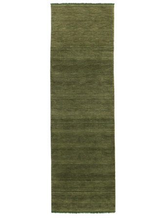 Handloom Fringes 80X300 Small Green Plain (Single Colored) Runner Wool Rug