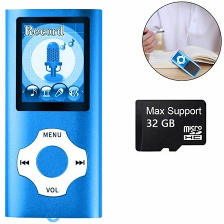 MP3-spelare Musikspelare med 32 GB minneskort Bärbar digital musikspelare/video/röstinspelare/FM-radio/E-bokläsare/Fotovisare, Blå