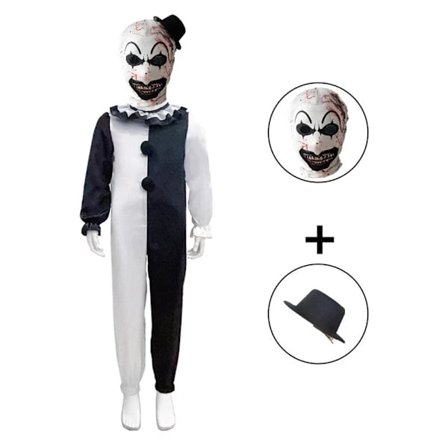 Litotail Killer Terrifier Klovn Jumpsuit Sort Hvid Kostume Bodysuit Fest Halloween Outfit Tøj A A 150cm