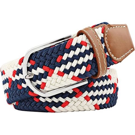 Blå Hvit Rød 105-125cm Flettet Elastisk Belte for Kvinner Buckle Me