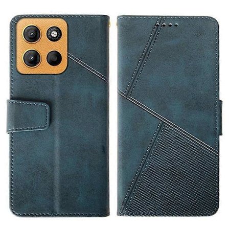 Læder Wallet Telefon Cover Stativ Kalvetekstur til Motorola Moto G15 4G Blue