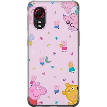 Kompatibelt Mobildeksel til Samsung Galaxy Xcover 5 Peppa Gris med en baby i armene, mamma gris motiv i fargerik og myk barneillustrasjon med hjerter