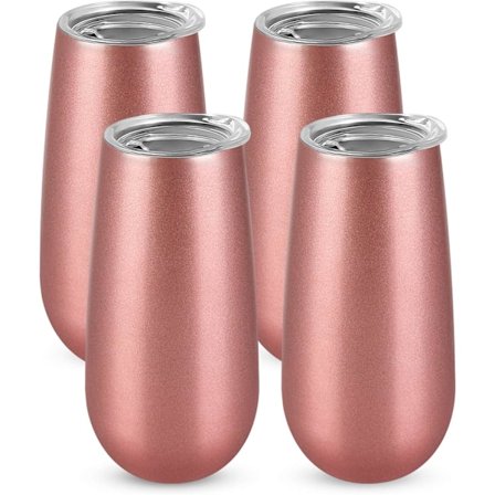 4-pack dubbelisolerat champagneglas med lock, 6 oz okrossbara återanvändbara cocktailglas