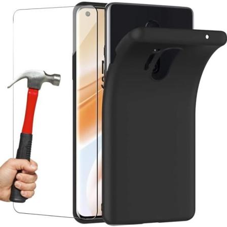 Fodral för One Plus 8 Pro (6,78") med anti-shock härdat glas svart silikon mjukt och hållbart Svart