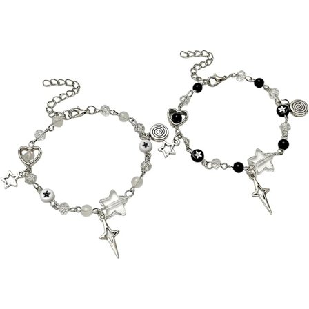 Y2K Kul Punk Utgravd Pentagram Matchende Perlearmbånd Håndlaget Gitarstjerne Anheng Armbånd Estetisk Imitasjon Perleperler Armbånd for Par