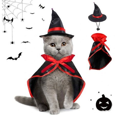 Halloween-kappe-kostume til kæledyr til små hunde og katte, heksekappe med bindebånd