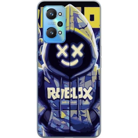 Kompatibelt Mobildeksel til Realme Realme GT Neo2 Blågul Roblox hettegenserfigur med minimalistisk neonstil og masket ansikt, moderne spillillustrasj