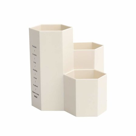 Kreativ multifunktionell hexagon sminkborste vas borste kruka pennhållare kontorsmaterial förvaring pennbehållare skrivbordsdekoration (vit) (PA)