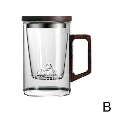 Varmebestandig te- og vannseparasjonsglass landskaps kopp med valnøtthåndtak Grønn