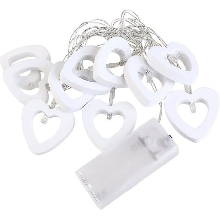 Hjärtformad LED-lampa i trä, ljusslinga, batteridriven