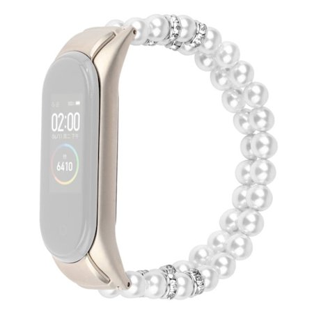 Dubbelrad elegant klockarmband i pärlimitation för Xiaomi Mi Smart Band 6 / 5 - Vit