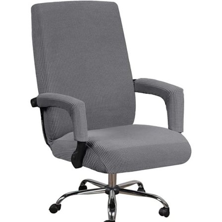 Kontorsstol med hög rygg, överdrag med armstöd, tvättbart polyesteröverdrag för universellt snurrfåtöljöverdrag, grå