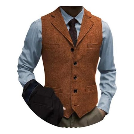 Miesten tweed-puku vintage-liivi kalanruotokuviolla villaa tanssiaisliivi oranssi 2XL