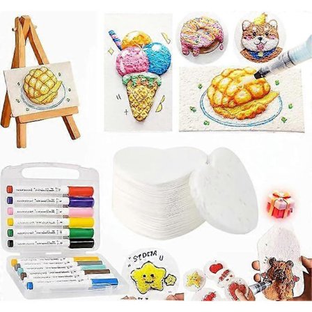 Magisk Puffy Paint Art, 3D Tegning Magisk Lærred Svamp, Puffy Popcorn Magisk Skum Tekstur Malersæt med 10 Skum Papir og 12 Tuscher, DIY Boble