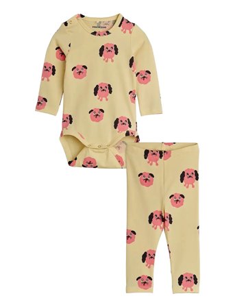 Mini Rodini Doggies Aop Baby Set - Yellow - 68/74