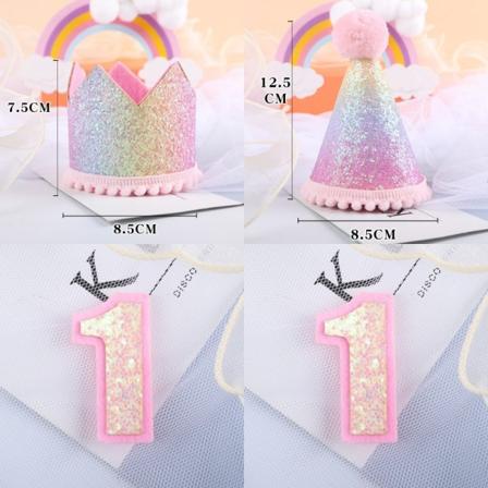 Fødselsdagshat med nummer Glitter Crown Party Cone Hat 4pc1st Birthsay