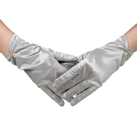 1 par Retro Släta Satin Brudhandskar Faux Pearls Dekor Plisserade manschetter Enfärgade vintage bröllopshandskar