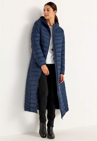 Cellbes of Sweden - Lang letvægtsfrakke i marine til damer i størrelse 50/52