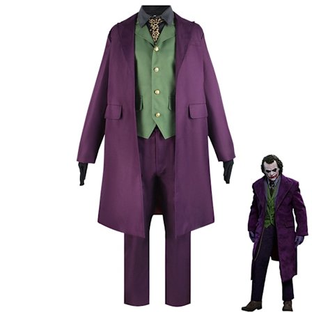 Heath Ledger Cosplay Kostyme Halloween Menn Film The Dark Knight Joker Kostyme Lilla Jakke Komplett Sett