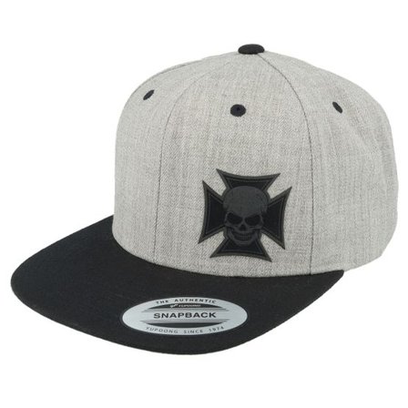 Born To Ride - Grå snapback Keps - Maltese Cross Skull Patch Heater Grey/Black @ Hatstore
