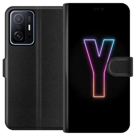 Kompatibelt Plånboksfodral till Xiaomi Xiaomi 11T Minimalistisk neonbokstav Y i färgskiftande ljus mot svart bakgrund