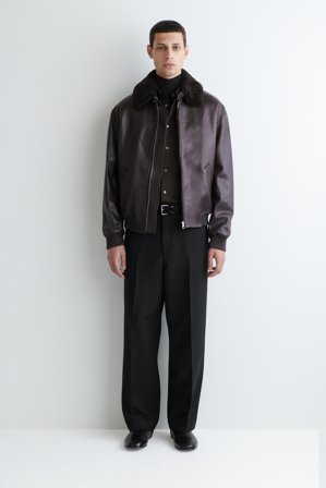 COS Men's Detachable Shearling-Collar Leather Jacket in Brown