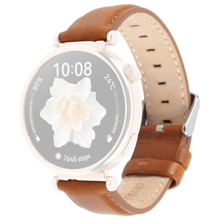 18mm Strap Garmin Venu 3S / Forerunner 265S / Forerunner 255S / Venu 2S / Vivomove 3S Top Layer Cowhide Leather Watch Band - Brun