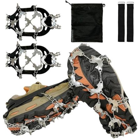 Steigeisen til sko, fodtøjs trækkraft klamper is sne greb med 32 rustfri stål pigge, sko skridsikre støvler pigge til gåture, jogging, klatring