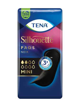 Tena Silhouette Bind, Mini, sort, 18 stk.
