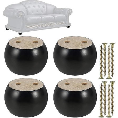 4 stk møbelben i tre, 50 mm høyde, sofa ben i eukalyptus, runde bunnmøbelføtter, erstatningsben for sofa, seng, lenestol, skap (svart)
