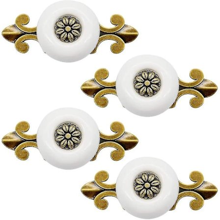 4 stk Vintage Keramiske Dørknapper Messing Klassiske Dørgreb Hvid Trækgreb Brugt Til Skab Skuffe Skab Garderobe Kommode