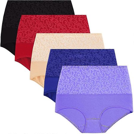 Dame Høj Talje Bomuld Trusser Tummy Control Undertøj Kejsersnit Recovery Bløde Stræk Trusser Underbukser 5 Pakker 5 Packjacquards1 L