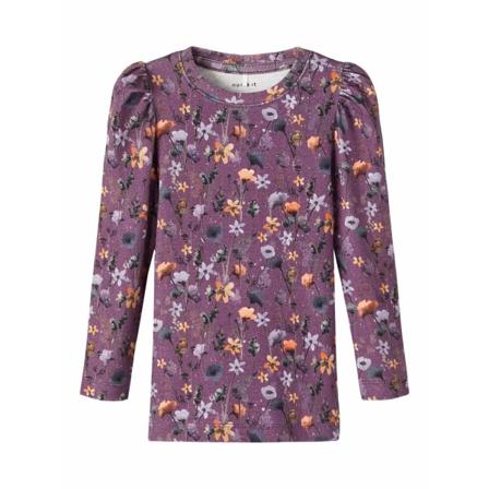 Name it langærmet top, lilla blomster, str. 104 Multicolor